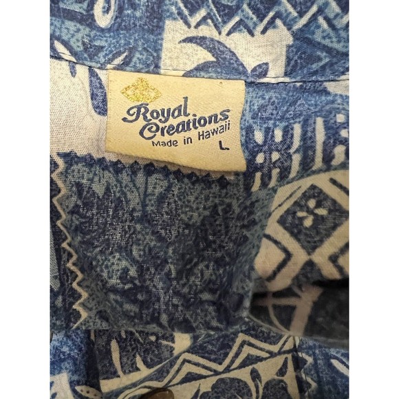 Royal Creations Hawaiian Made Shirt Blue Floral Sea Turtle Ocean Print Men’s L - Picture 5 of 5